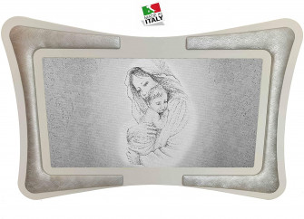 Quadro Maternità Madonna con Cornice in Ecopelle con Inserto in Fili Argento Arredo Soggiorno Salotto Camera da Letto Cucina 90X60 