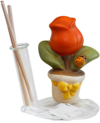Profumatore in Vetro e porcellana con margherita girasole e tulipano con coccinella portafortuna completi di scatole regalo e profumo