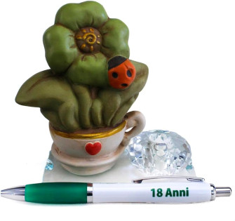 Profumatore in Vetro e porcellana per 18 Compleanno con fiori in porcellana girasole tulipano quadrifoglio e coccinella portafortuna