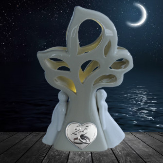 Albero della Vita con Luce LED Lampada Lume Porcellana Cuore Coppia Fedi 25 Anniversario Nozze Matrimonio Coppia Innamorati