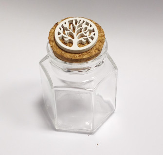 Barattolo Esagonale in vetro Albero della Vita in legno Bianco Confettata Segnaposto