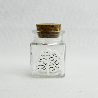 Barattolo in Vetro con Albero della Vita in Legno Bianco Porta Confetti Spezie