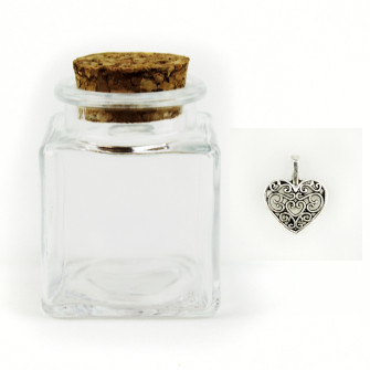 Barattolo in Vetro con Ciondolo Cuore Cuoricino Coppia Heart Porta Confetti