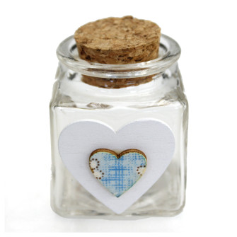 Barattolo in vetro Cuore Cuoricino Azzurro in legno Bimba Nascita Bebè Confettata Portaconfetti DIY