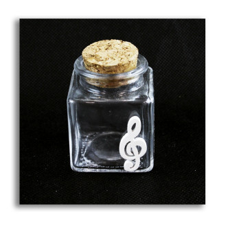 Barattolo in Vetro Icona in Legno Bianco Chiave di Violino Sol Musica Porta Confetti