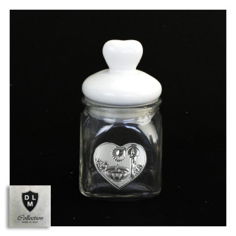 Barattolo in vetro Shabby Chic con Tappo Cuore in Ceramica Calice per Battesimo Portaconfetti