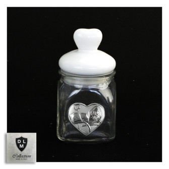 Barattolo in vetro Shabby Chic con Tappo Cuore in Ceramica Calice per Santa Cresima Portaconfetti