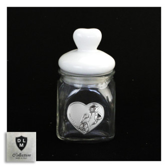 Barattolo in vetro Shabby Chic con Tappo Cuore in Ceramica Coppia Fedi Nuziali Nozze Calle Matrimonio Portaconfetti