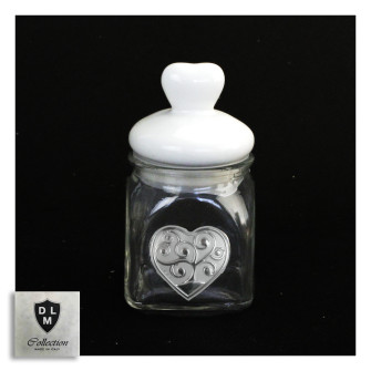 Barattolo in vetro Shabby Chic con Tappo Cuore in Ceramica e Albero della Vita Portaconfetti Matrimonio Battesimo Comunione