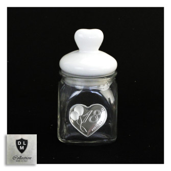 Barattolo in vetro Shabby Chic con Tappo Cuore in Ceramica Festa 18 Anni Diciottesimo Portaconfetti