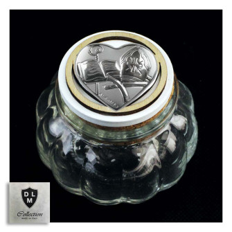 Barattolo in vetro Shabby Chic con Tappo per Santa Cresima Portaconfetti 