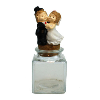 Barattolo Quadrato in Vetro con Coppia Sposi Sposini Nozze Anniversario Matrimonio Portaconfetti Segnaposto