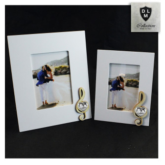 Bomboniera Portafoto Cornice Quadretto Legno Chiave di Violino Cuore con Coppia Angeli Angioletti Puttini Matrimonio