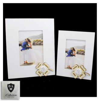 Bomboniera Portafoto Cornice Quadretto Quadrifoglio Portafortuna Albero della Vita Shabby Chic in legno