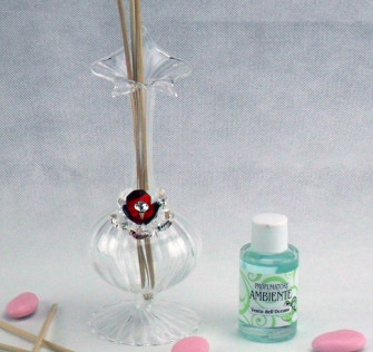Profumatore in vetro soffiato con fiore in cristallo e scatola 