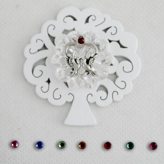 Calamita Albero della Vita e Blasone in Cristallo Colombe Cuore Sposi Confettata Segnaposto