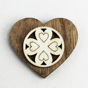 Calamita Cuore in Legno con Quadrifoglio Portafortuna