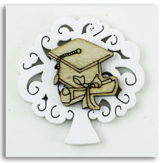 Calamita Magnete Albero della Vita Cappello Pergamena Tocco Laurea in legno Segnaposto Confettata Pensierino 