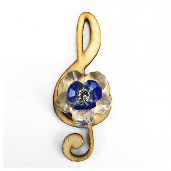Calamita Magnete Chiave di Violino di Sol in Legno con Fiore in cristallo Segnaposto Confettata