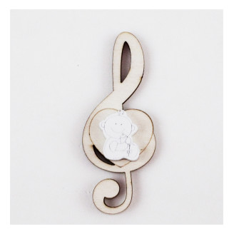 Calamita Magnete Cuore Chiave di Sol Violino Bianco Neonato Bebè con Biberon Nascita in legno Musica Segnaposto