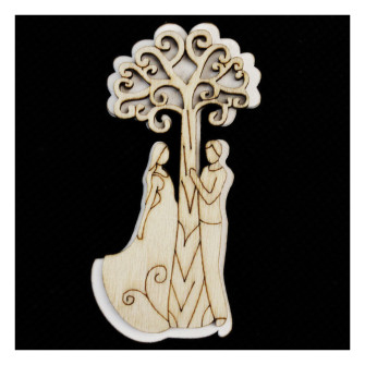 Calamita Magnete Cuore in Legno con Albero della Vita con Coppia Sposi Segnaposto Pensierino Confettata