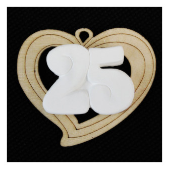 Calamita Magnete Cuore in Legno e Gessetto per 25 Anniversario Nozze d'Argento Venticinquesimo Segnaposto Pensierino Confettata