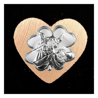 Calamita Magnete Cuore in legno Quadrifoglio Portafortuna Angelo Angioletto Neonato Nascita Segnaposto Pensierino Confettata