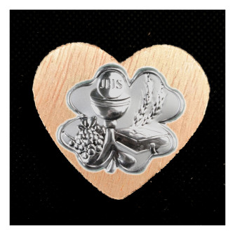 Calamita Magnete Cuore in legno Quadrifoglio Portafortuna Calice della Prima Comunione Segnaposto Confettata