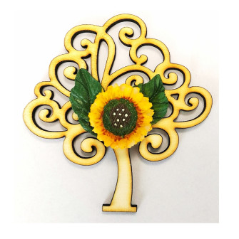 Calamita Magnete in Legno con Albero della Vita e Girasole Portafortuna Segnaposto Confettata