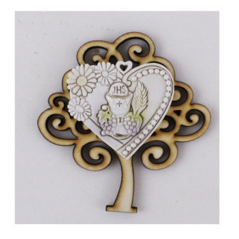 Calamita Magnete in Legno con Cuore Calice Prima Comunione in resina Segnaposto Confettata