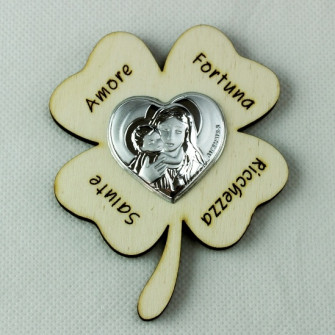 Calamita Magnete Quadrifoglio Portafortuna Madonna con Bambino
