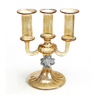 Candeliere a 3 bracci in vetro soffiato con Quadrifoglio con Albero della Vita Matrimonio Nozze Anniversario Porta Candele