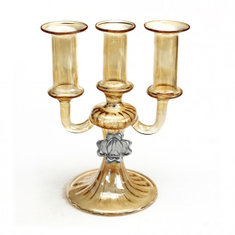 Candeliere a 3 bracci in vetro soffiato con Quadrifoglio Santa Cresima Porta Candele