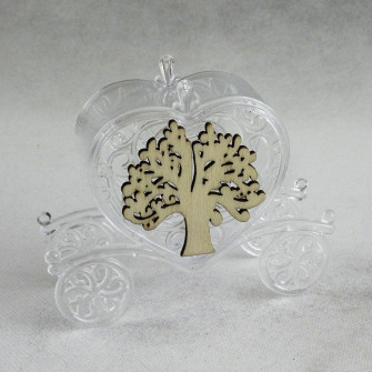 Carrozza Portaconfetti Cuore in Plexiglass con Albero della Vita Segnaposto