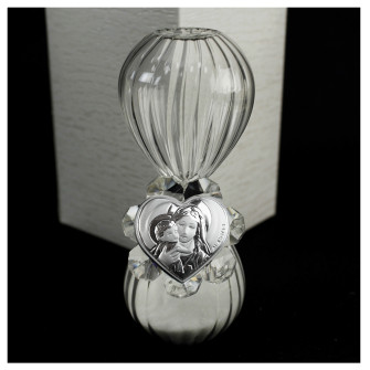 Clessidra in vetro con Fiore in cristallo e Cuore Madonna e Bambino Nozze Matrimonio Battesimo Comunione