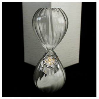 Clessidra in vetro con Goccia in cristallo e Quadrifoglio 50 Anniversario Nozze D'oro Cinquantesimo Compleanno