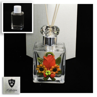 Diffusore Profumatore Argento Silver Fiori Rosa Girasole con Anello Blasone in cristallo Bottiglia Profumo Ambiente