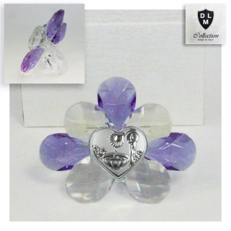 Icona con Fiore in Cristallo e Cuore per Battesimo