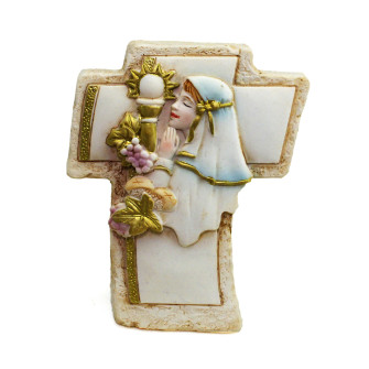 Icona Croce Crocifisso in resina con Bambina in preghiera Prima Comunione Segnaposto Confettata