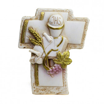 Icona Croce Crocifisso in resina con Calice della Prima Comunione Segnaposto Confettata
