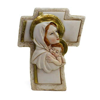 Icona Croce Crocifisso in resina con Madonna e Bambino Segnaposto Confettata