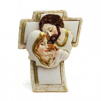 Icona Croce Crocifisso in resina con Sacra Famiglia Segnaposto Confettata