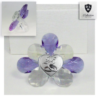 Icona Fiore in Cristallo con Cuore Coppia Fedi 25 Anniversario Nozze d'Argento Venticinquesimo