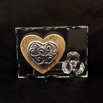 Icona in Vetro con Cuore in Legno e Fiore in Cristallo Albero della Vita