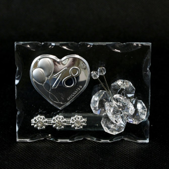 Icona in Vetro con Piastra Cuore e Farfalla in Cristallo 18 Diciottesimo Compleanno