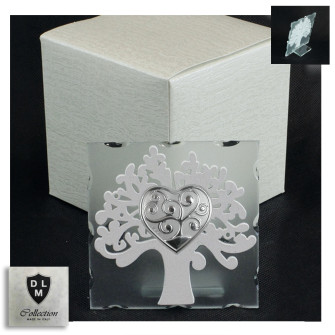 Icona in Vetro Cuore e Albero della Vita in Legno Bianco Matrimonio Battesimo Comunione
