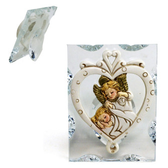 Icona in Vetro e Cristallo Quadretto con Cuore in resina intagliata Angelo Angioletto Neonato Nascita Battesimo  Segnaposto Pensierino Confettata