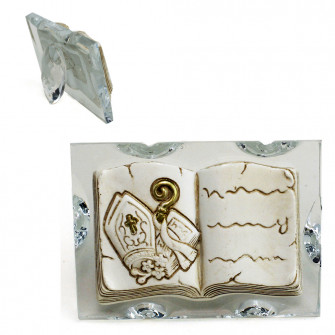 Icona in Vetro e Cristallo Quadretto con Libro in resina intagliata Santa Cresima Segnaposto Pensierino Confettata