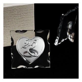 Icona in Vetro Quadretto con Cuore Fedi Nuziali 25 Anniversario Nozze d'Argento Venticinquesimo Matrimonio