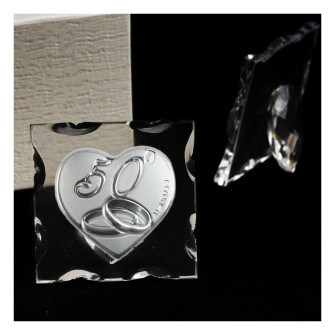 Icona in Vetro Quadretto con Cuore Fedi Nuziali 50 Anniversario D'oro Cinquantesimo Matrimonio